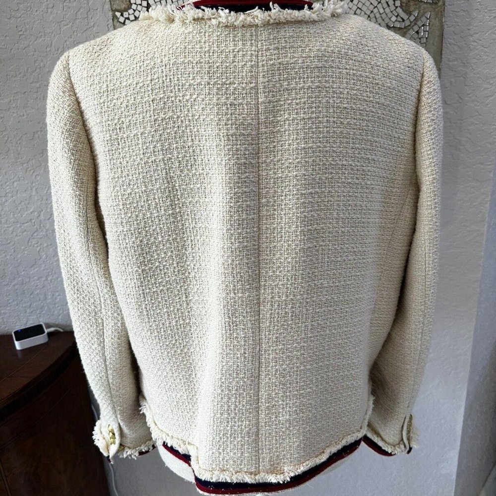 J.Crew Lady Jacket Blazer Tweed Cropped Fringe Fringy White Red Blue Gold 14 - Picture 7 of 14